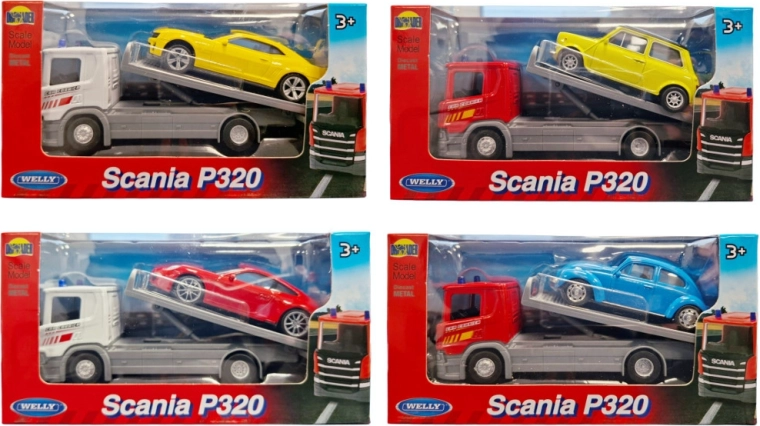 Welly sleepwagen Scania 1:57 met sportauto 1:43