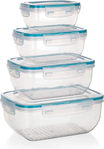 Luchtdichte rechthoekige voedselcontainers LEYA – set van 4 stuks (0,14–2,3 l)