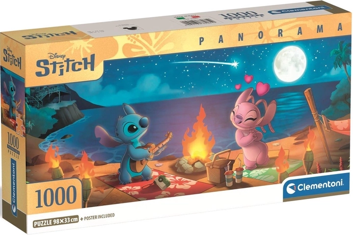 Panoramische puzzel Lilo & Stitch – nachtelijk kampvuur 1000 stukjes