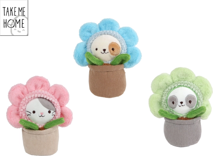 Take Me Home pluchen kat in bloempot 15 cm