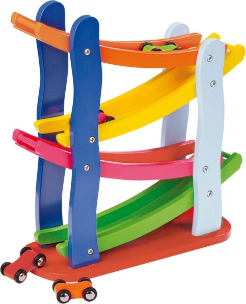 Kleine houten racebaan met 4 autootjes