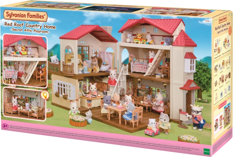 Sylvanian Families herenhuis met rood dak en verlichting