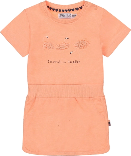 Dirkje meisjes neonoranje jurk met korte mouw, maat 74