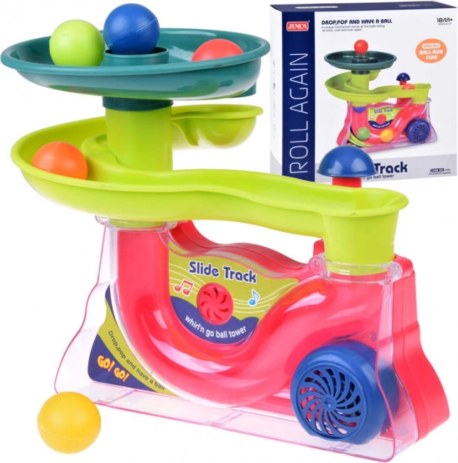 Kleurrijke knikkerbaan met muziek voor kinderen