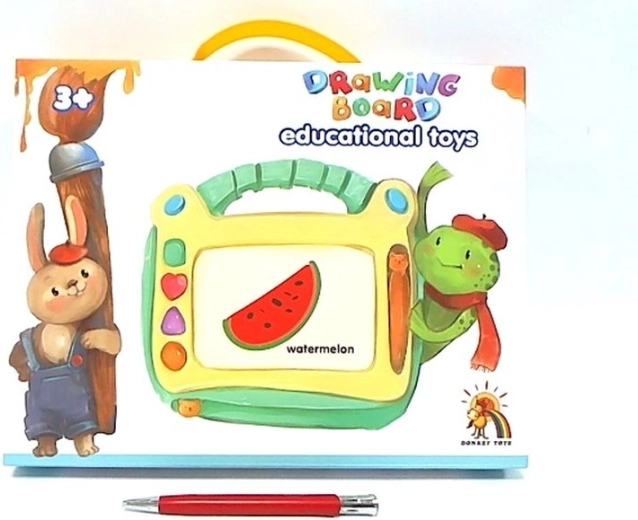 Kleurrijk magnetisch tekenbord voor kinderen met stempels in een box