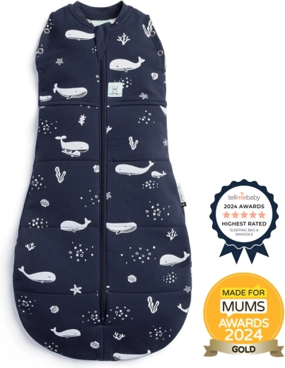 Ergopouch inbakerdoek en slaapzak 2-in-1 Cocoon Whale 0–3 maanden, 3–6 kg, 2,5 TOG