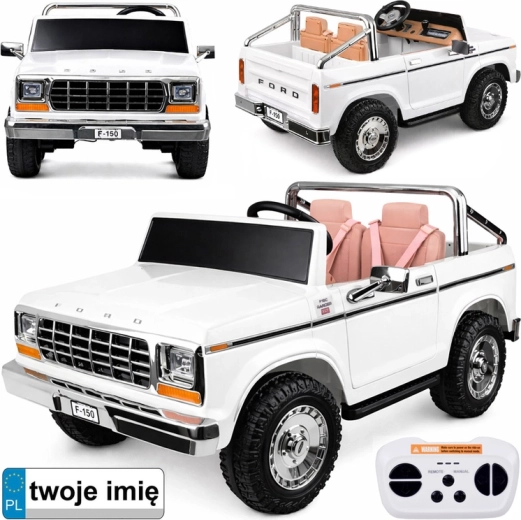 Elektrische speelgoedauto voor kinderen pickup in de stijl van FORD BRONCO, tweezitter – wit