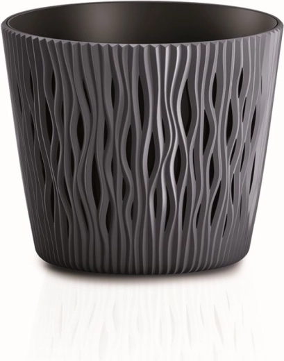 Bloempot Sandy Round met inzet 12,8 cm antraciet