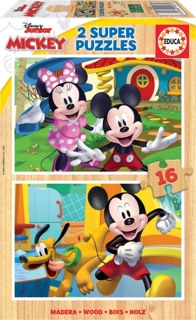 Houten puzzels Mickey en Minnie 2×16 stukjes
