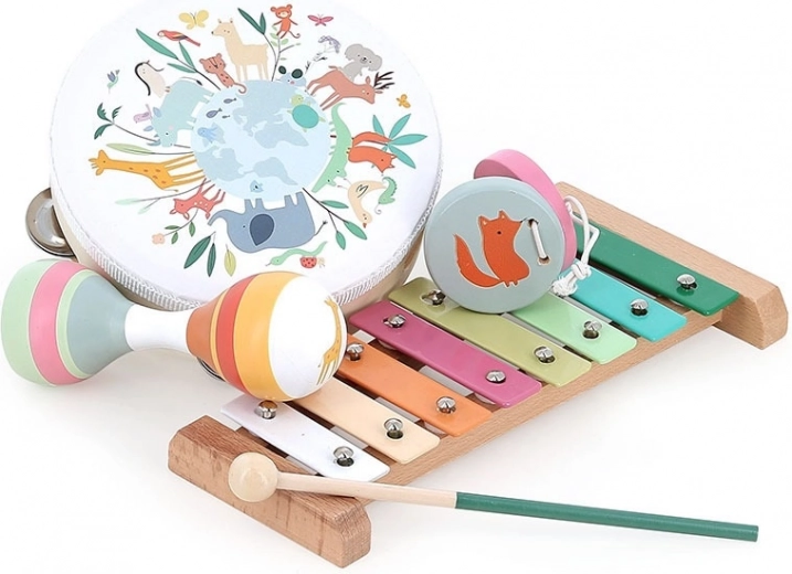 Vilac houten muziekspeelset dieren van de wereld door Sarah Betz