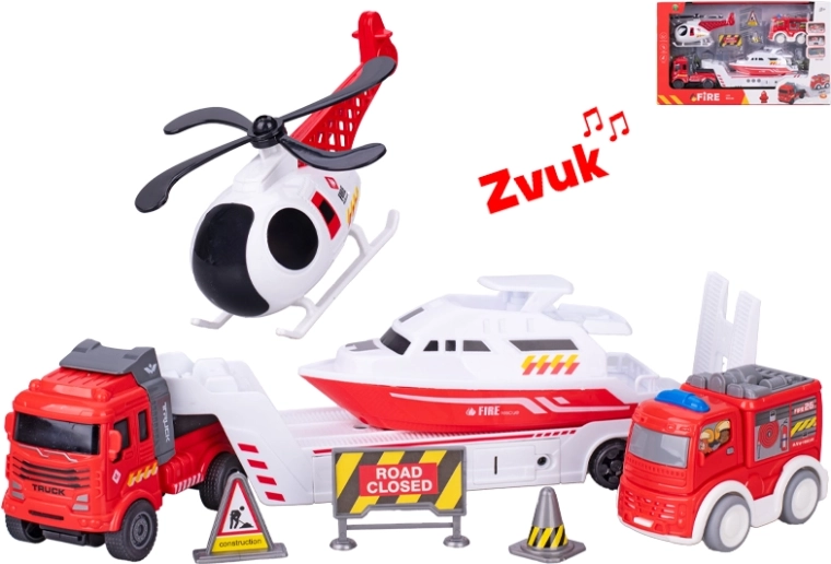 Brandweerspeelset met vrachtwagen 30 cm met licht en geluid