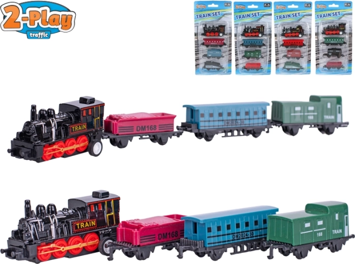 2-Play metalen locomotief met 3 wagons met terugtrekmechanisme