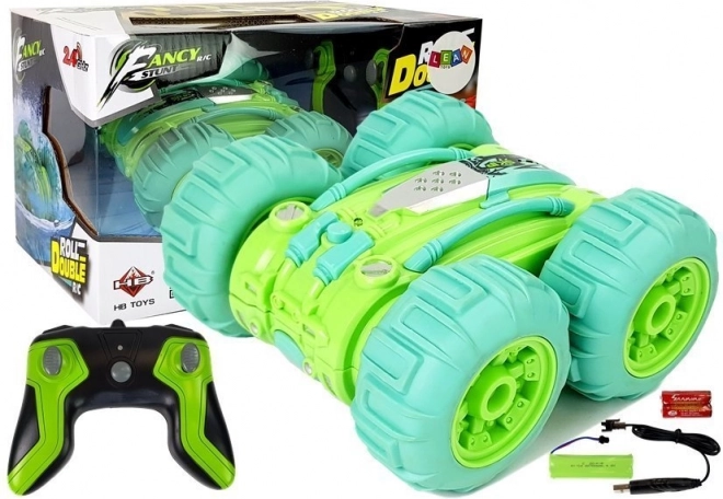 Amfibische dubbelzijdige rc stuntauto 1:24 groen