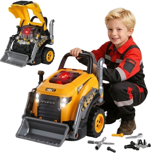 Woopie grote kinderbulldozer met werkplaats, licht en geluid