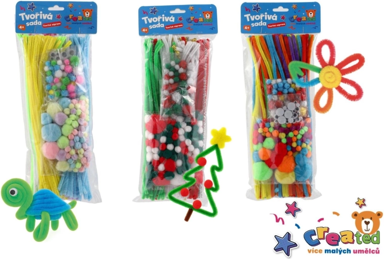 Creatieve set met chenilledraad, pompons en wiebeloogjes - 1 stuk