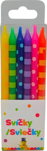 Verjaardagskaarsjes stippen en strepen 6 cm, 12 stuks