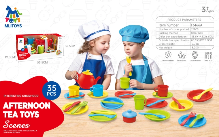 Mega kinderservies voor thee met bordjes en accessoires – 35 delen
