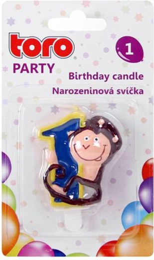 Taartkaars cijfer 1 met aapje TORO 5 cm