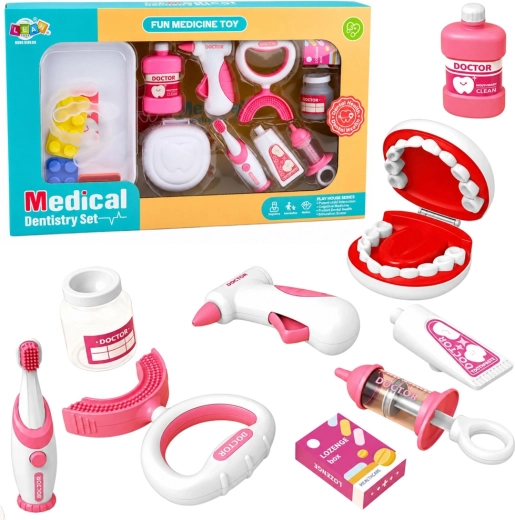 Kindertandartsset met vibrerende tandenborstel, roze, 15 onderdelen