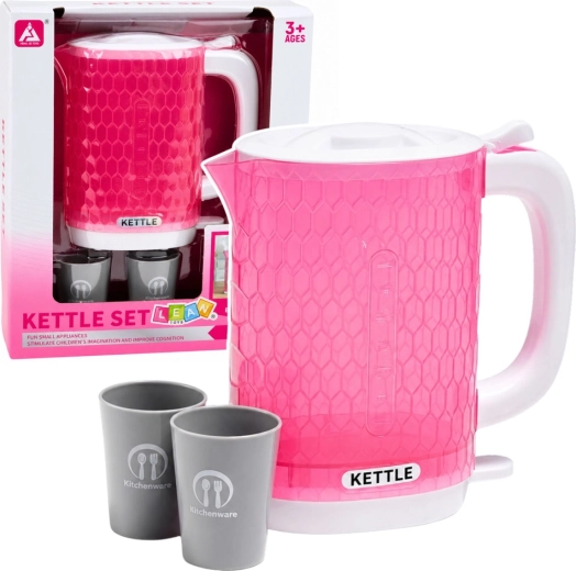Kinderwaterkoker met licht- en kookgeluiden met bekertjes, roze