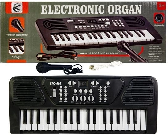 Elektronisch kinderkeyboard met microfoon en USB-opladen (zwart) - 1 stuk