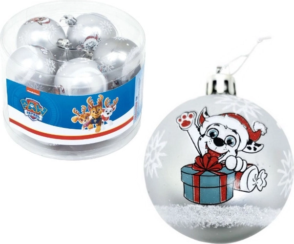 Zilveren kerstballen Paw Patrol 6 cm - 10 stuks