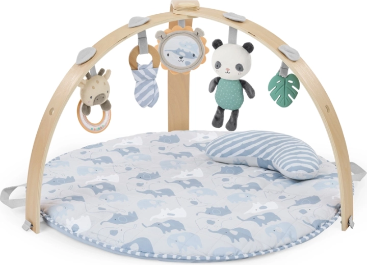 Ingenuity dubbelzijdige speelmat met houten babygym Elephant March