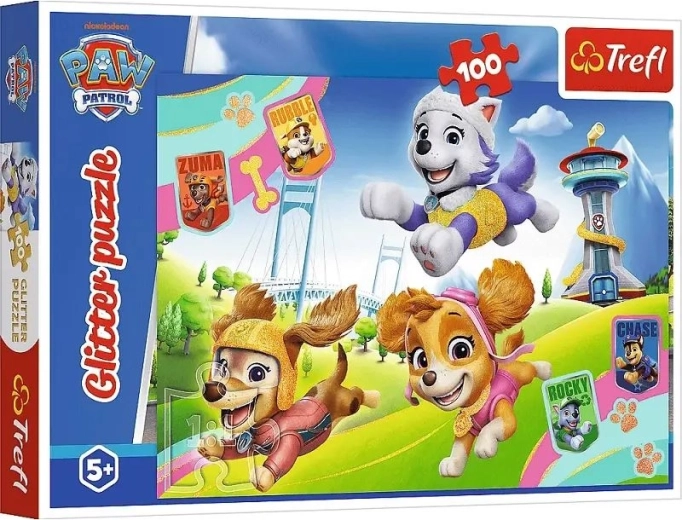 Glitterpuzzel Paw Patrol met 100 stukjes