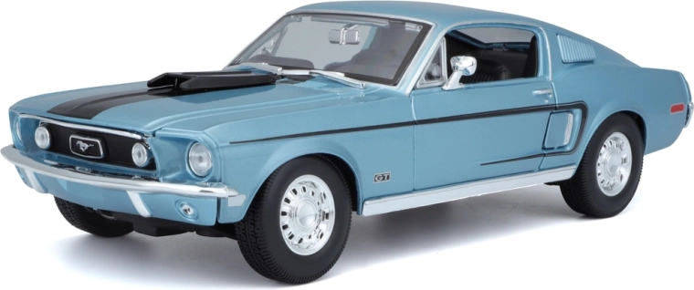 Maisto Ford Mustang GT Cobra Jet Fastback 1968 – metalen model 1:18, metallic blauw