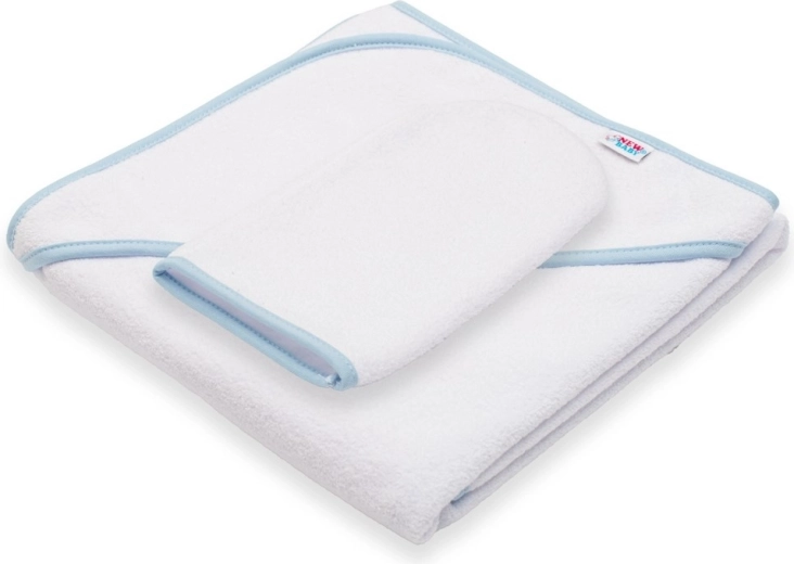 Baby badstof handdoek met capuchon NEW BABY Basic 80 × 80 cm wit-blauw