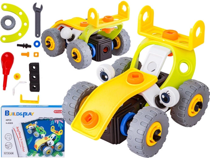 Elastische constructieblokjes 48 onderdelen – raceauto 2-in-1 om te schroeven