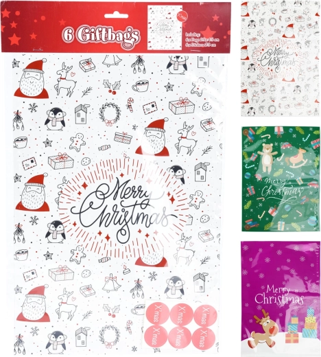 Cadeaucellofaanzakjes met stickers, mix van kleuren, decor 2 (43 × 29 cm, 6+6 stuks)