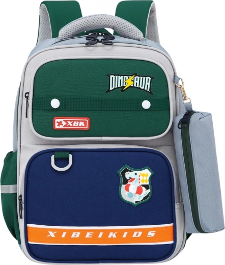 Schoolrugzak met dinosaurusmotief en etui grijs 16L