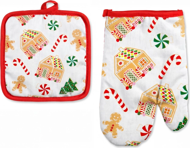 Kerstkeukenhandschoen en onderzetter