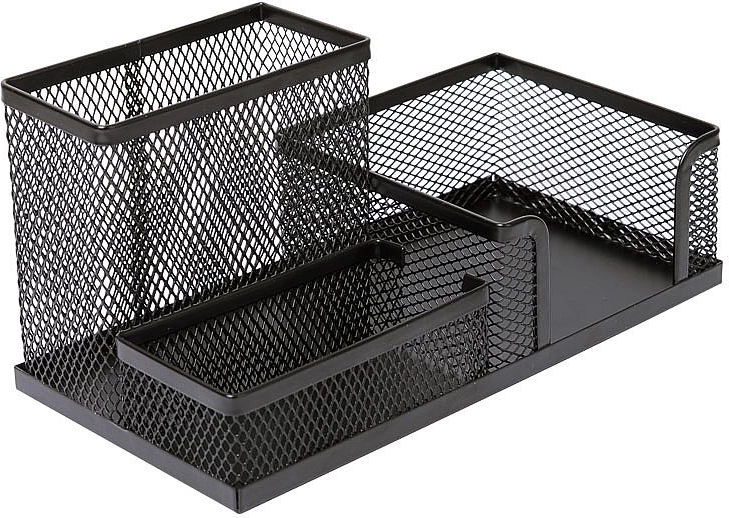 Metalen bureau-organizer met notitieblokkubus, zwart