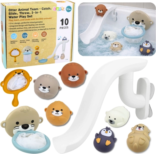 Badset met otter en diertjes met glijbaan en net, 10 delen