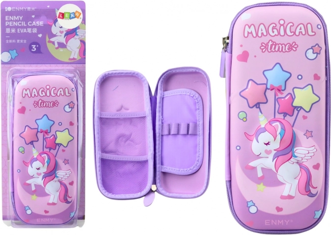 3D etui Eenhoorn Uitgevouwen Paars 23x10x5 cm