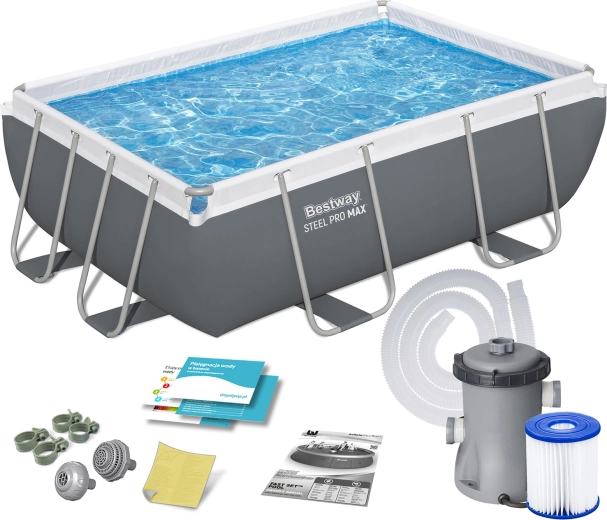 Rechthoekig tuinzwembad met metalen frame 282 × 196 × 84 cm met filter BESTWAY