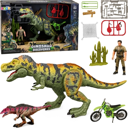 Kinderset met dinosaurussen T-Rex met geluiden, jager en motor