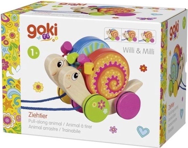 Goki houten trekspeelgoed slakken Willi en Milli