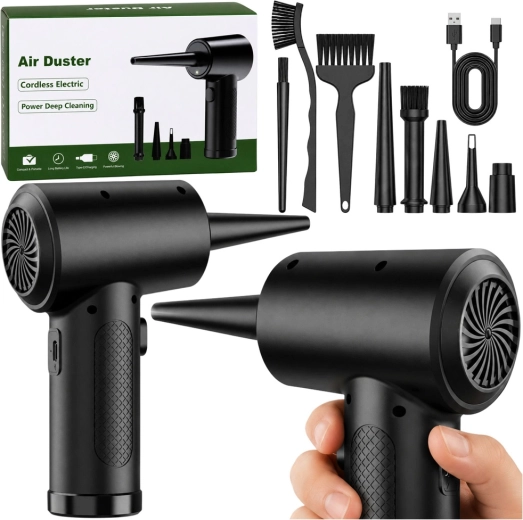 Elektrisch stofblaaspistool (air duster) USB-C met set mondstukken en borsteltjes