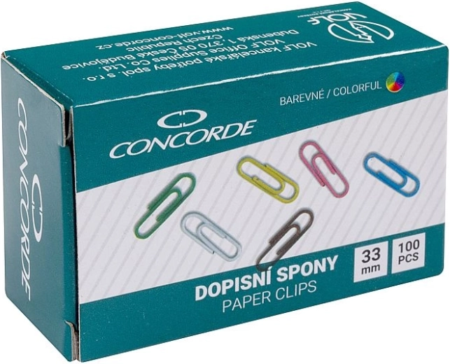 Papierklemmen 33 mm gekleurd CONCORDE, 100 stuks