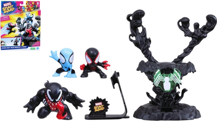 Spider-Man en Miles Morales vs Venom – rubberen figuren met lanceerder