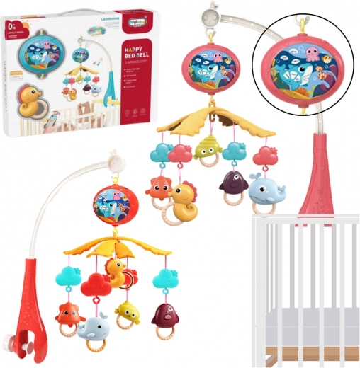 Baby-mobiel voor boven het ledikant met projector en afstandsbediening – rood