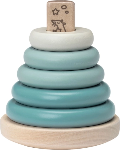 Micki houten stapelpiramide met ringen – blauw