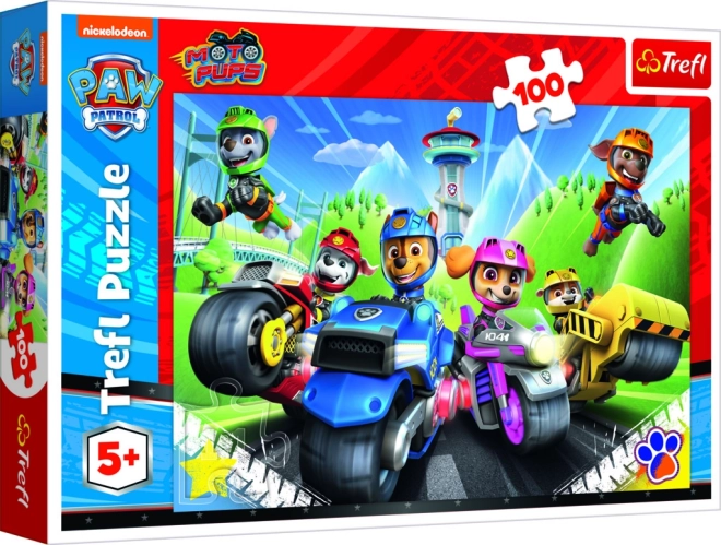 Puzzel 100 stukjes PAW PATROL op motoren