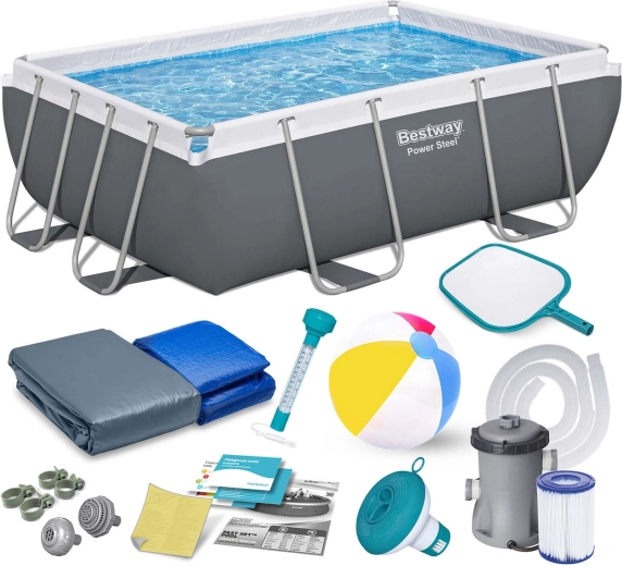 Rechthoekig tuinzwembad met metalen frame 282 × 196 × 84 cm set 16-in-1 BESTWAY