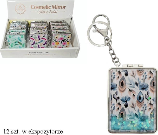 Meisjes zakspiegeltje met hanger – rechthoekig, met veertjes of bloemenmotief
