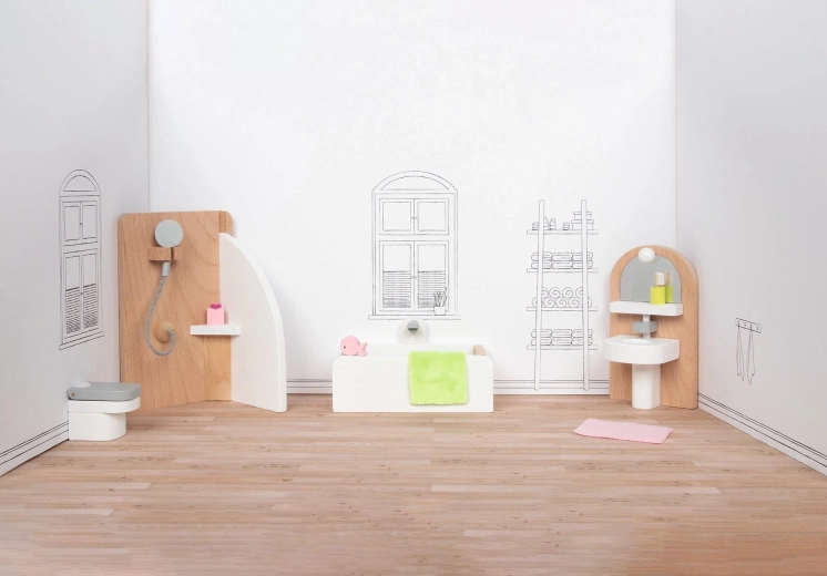 Badkamermeubilair voor een poppenhuis Goki