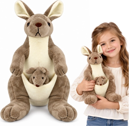 Pluchen kangoeroe met jong 30 cm
